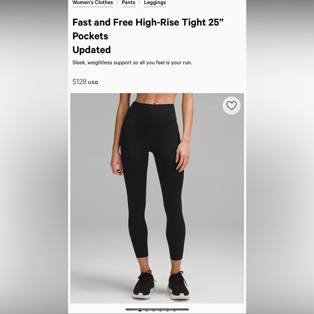 Lululemon Fast and Free High-Rise Tight 25” Pockets